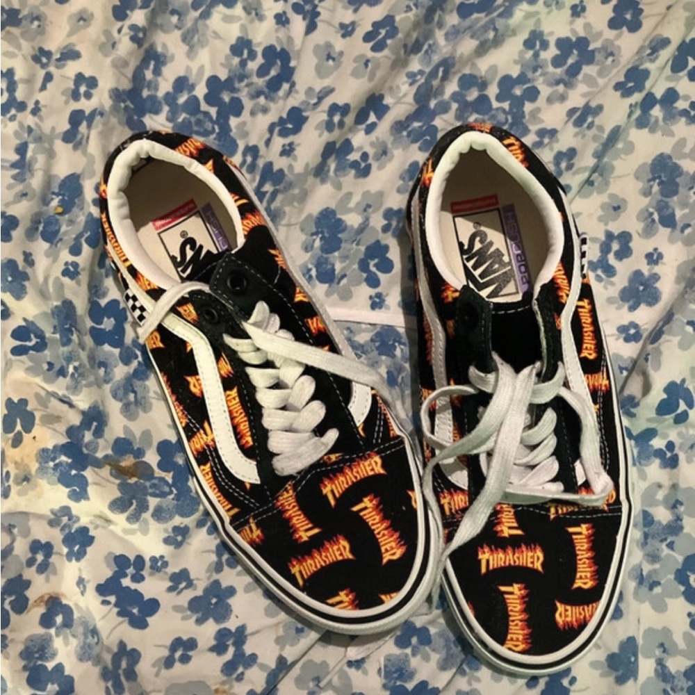Vans Kids Black Canvas Sneakers with Orange Logo Print